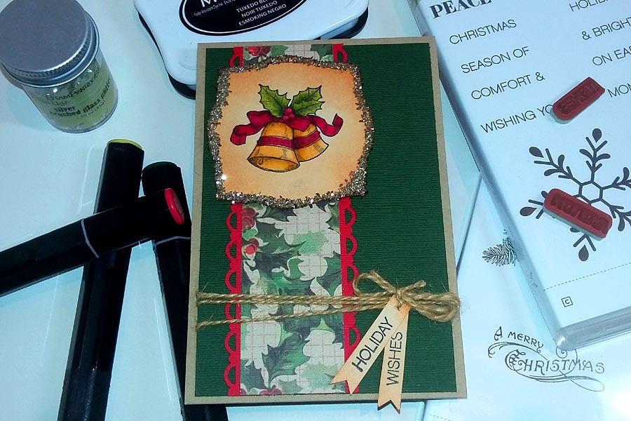 Christmas Card - Glitter Glass and Golden Bells