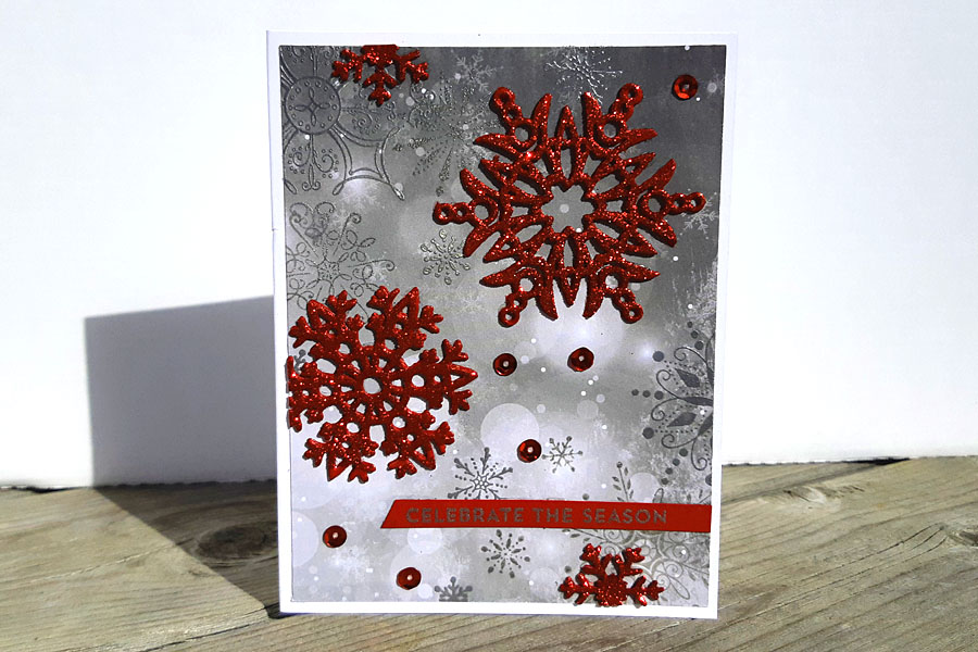Red glitter snowflakes - winter card