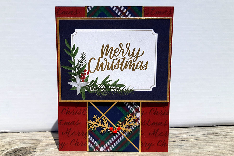Merry Christmas Plaid and Gold Christmas Card